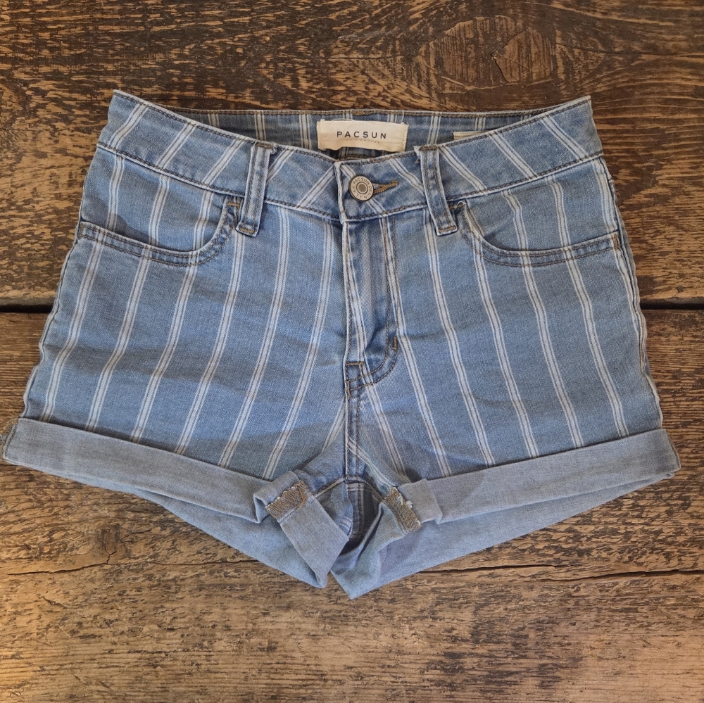 PacSun Light Blue Striped Jean Shorts